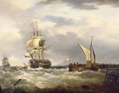 Nederlands emigrantenschip dat de loods afzet en haar thuisland achterlaat door George Webster